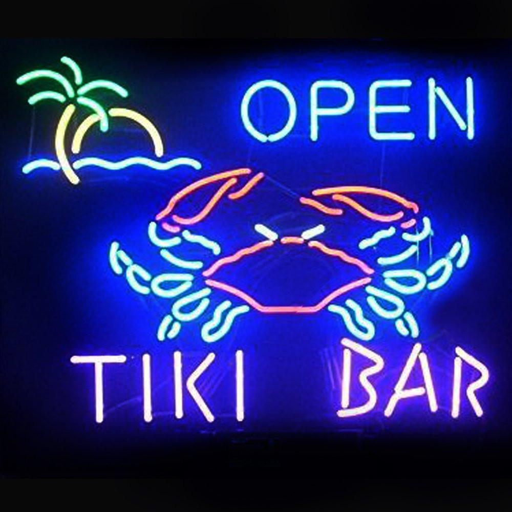Tiki Bar Crab Open Neon Sign